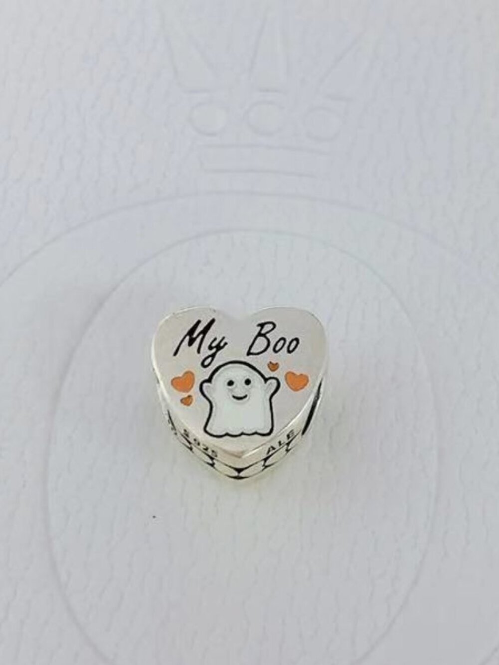 MY BOO GHOST Authentic PANDORA Heart HALLOWEEN Silver S925 Ale Charm